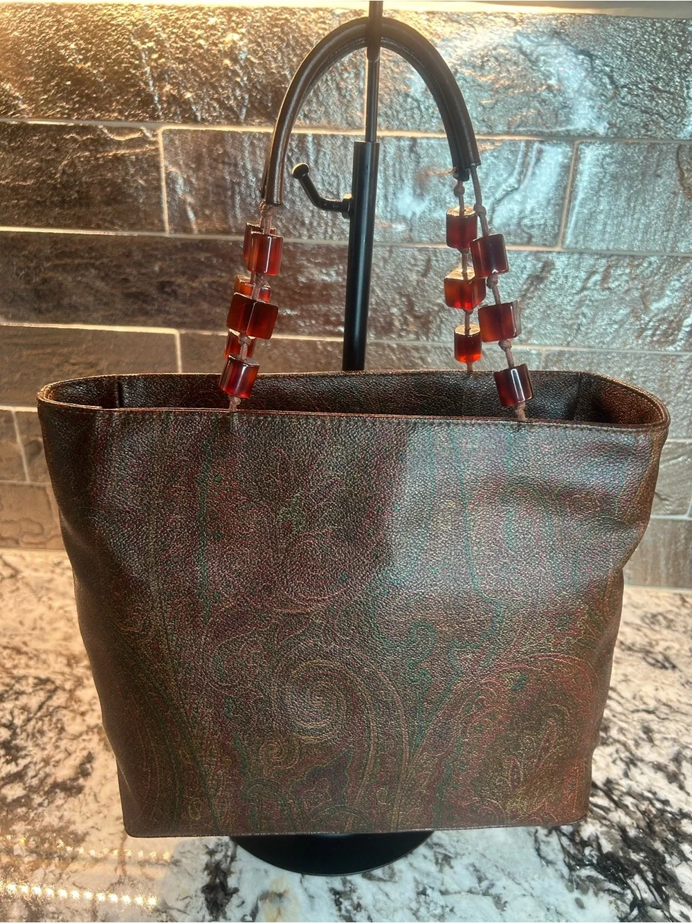 Etro Ultra Rare Tortoise Chain Paisley-Print Tote like New!